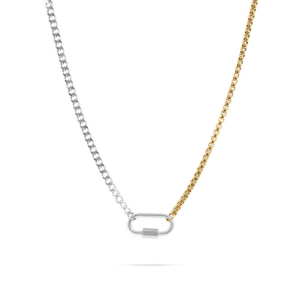 Gold Stainless Steel Necklace – 18K Mixed Metal Double Chain With Carabiner Charm Holder - Charm holder | Sunflower Soul Boutique