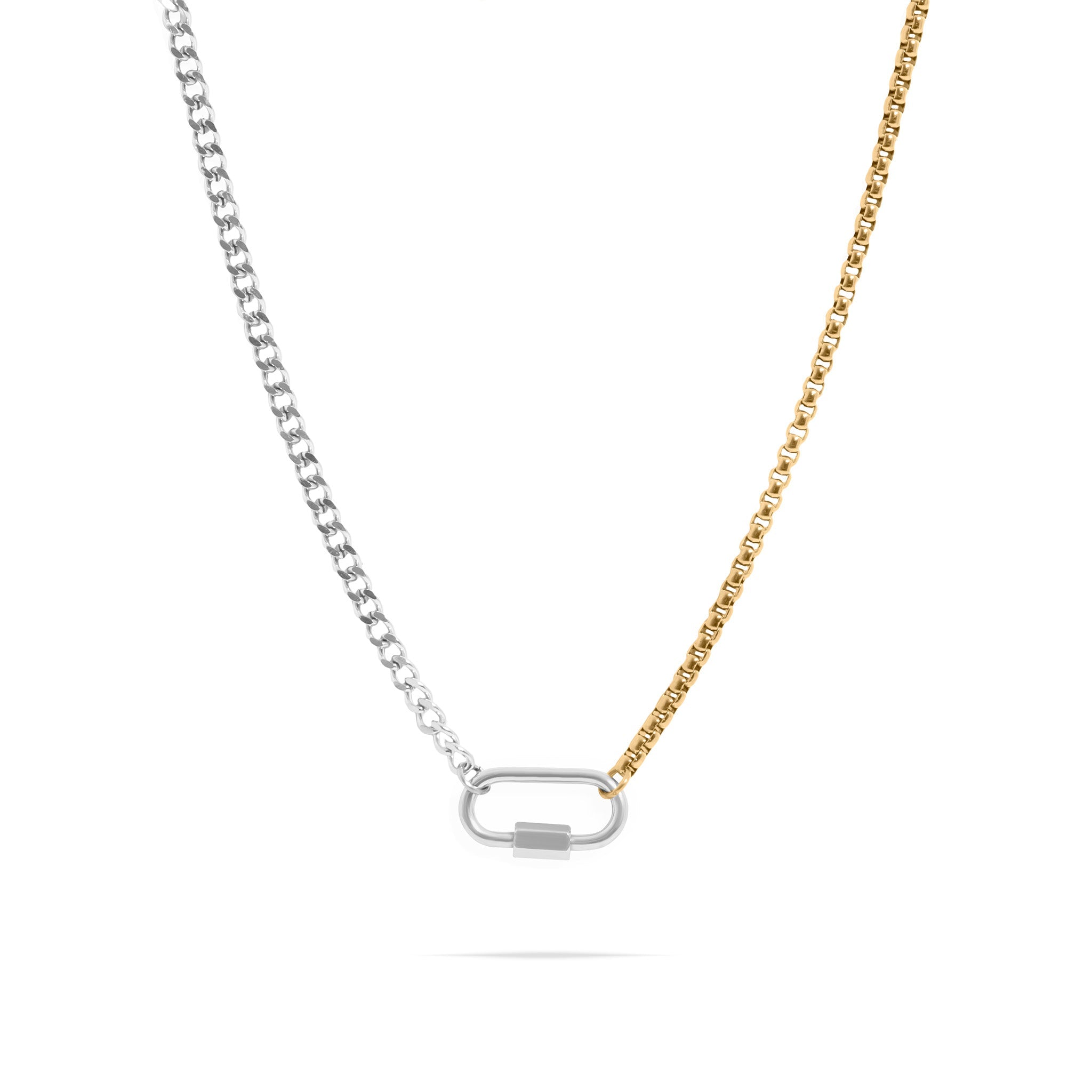 Gold Stainless Steel Necklace – 18K Mixed Metal Double Chain With Carabiner Charm Holder - Charm holder | Sunflower Soul Boutique