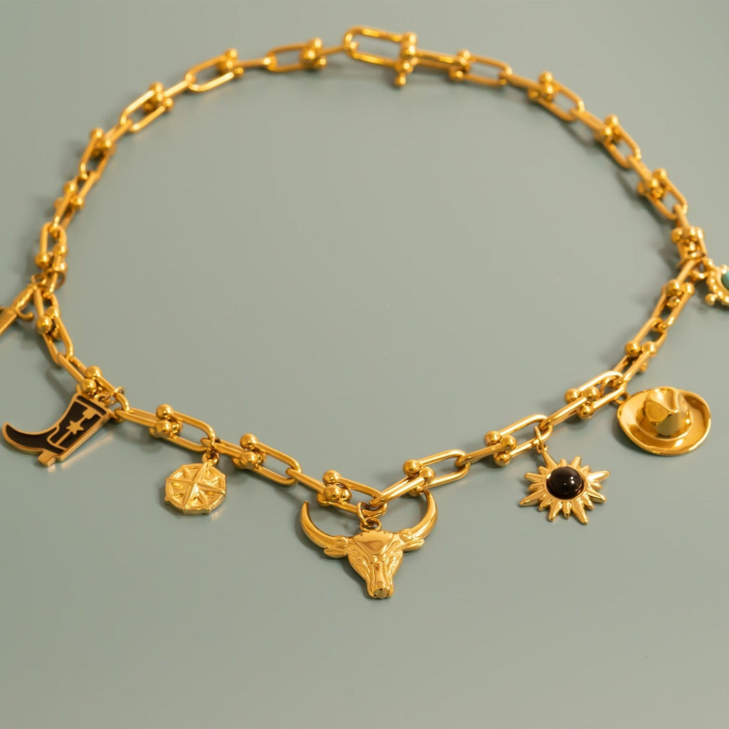 Gold Stainless Steel Pendant | Black Stone Charm With 18K Gold PVD Coating - charm | Sunflower Soul Boutique