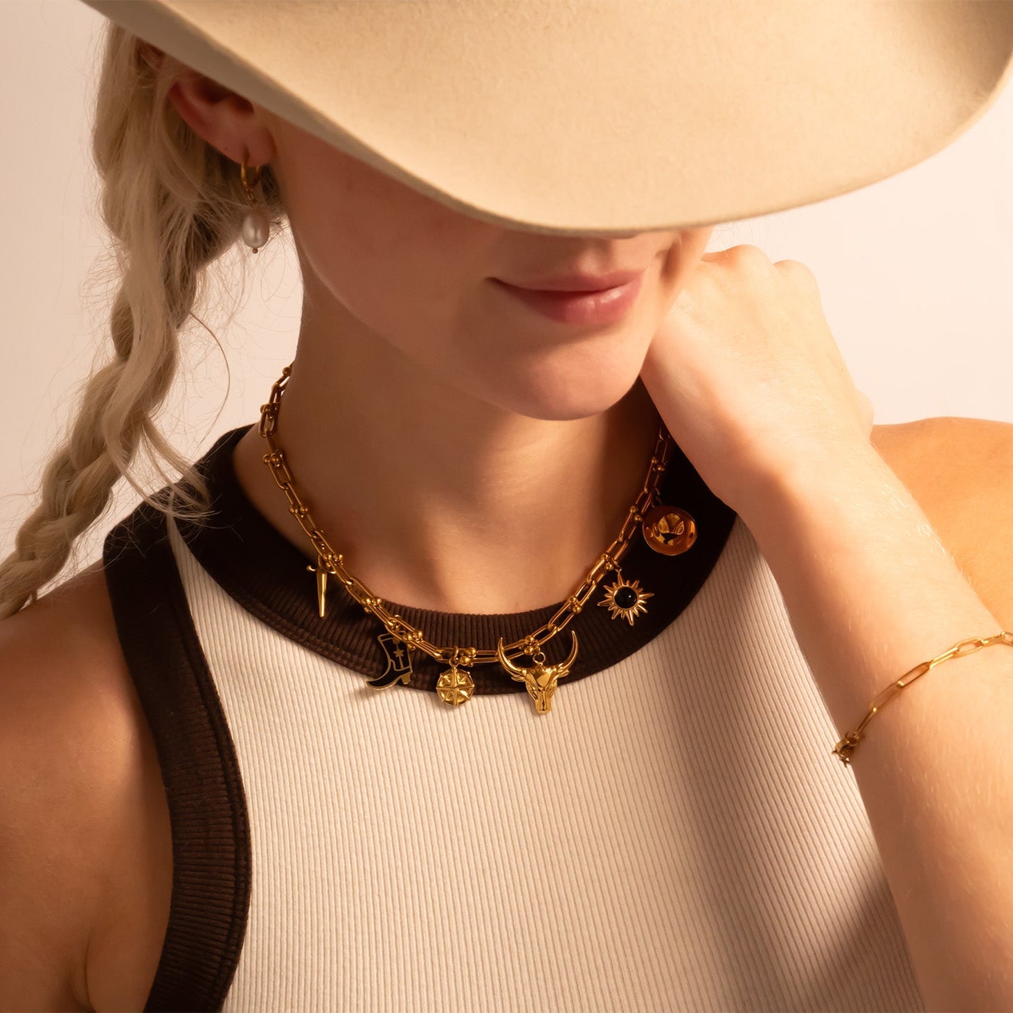 Gold Stainless Steel Pendant | Black Stone Charm With 18K Gold PVD Coating - charm | Sunflower Soul Boutique