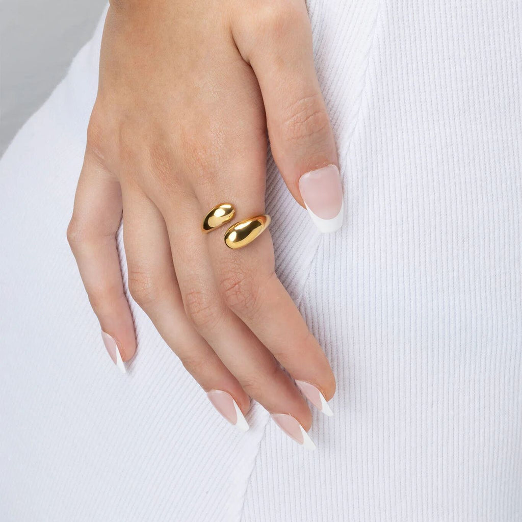 18K Gold Stainless Steel Duo Drop Ring- gold model