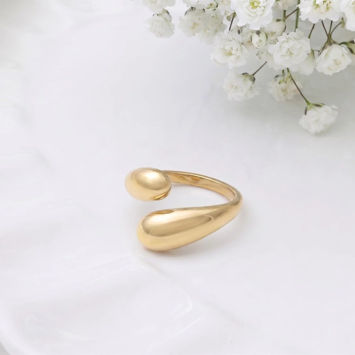 18K Gold Stainless Steel Duo Drop Ring- gold studio
