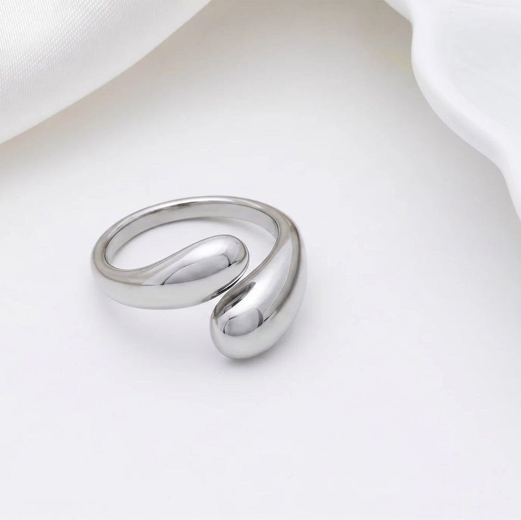 18K Gold Stainless Steel Duo Drop Ring- silver studio