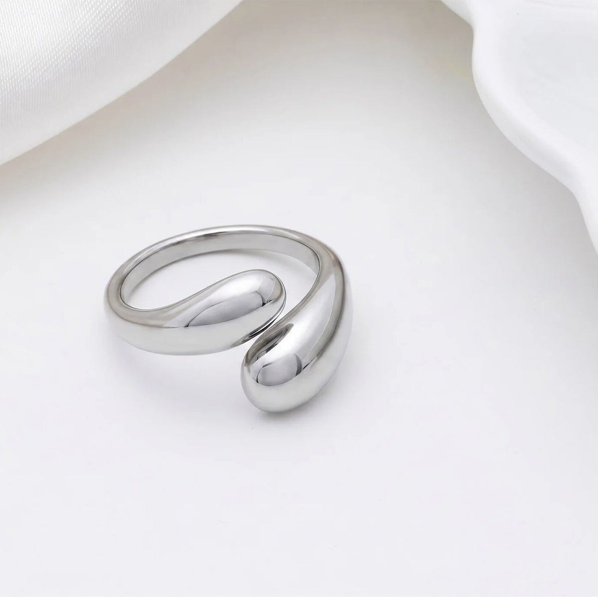 18K Gold Stainless Steel Duo Drop Ring- silver studio