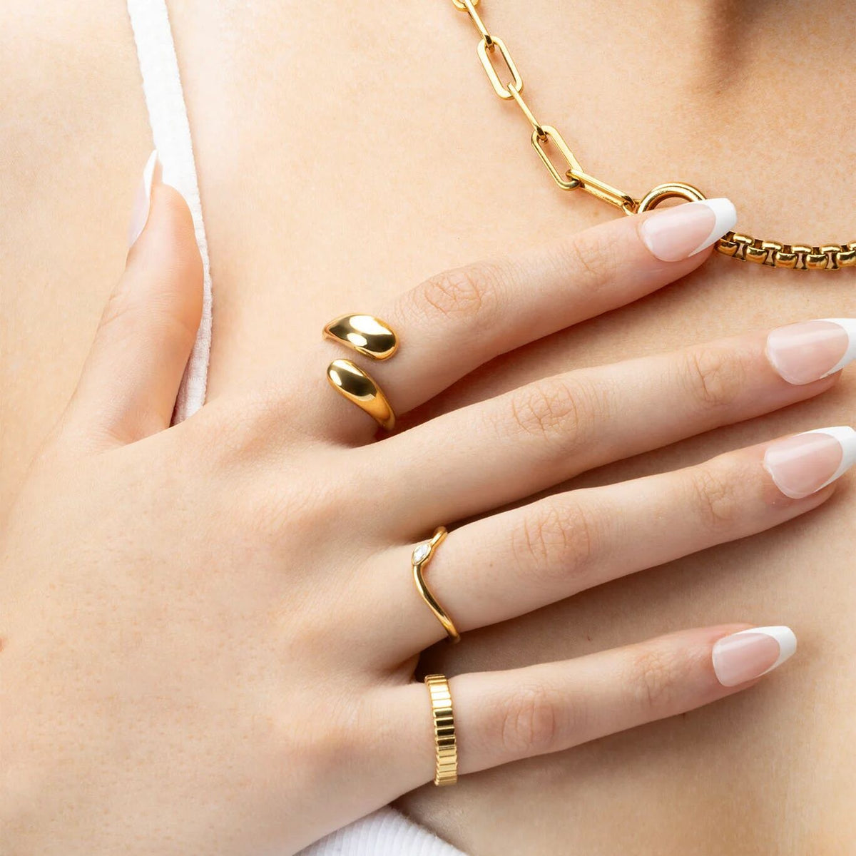 18K Gold Stainless Steel Duo Drop Ring- gold model