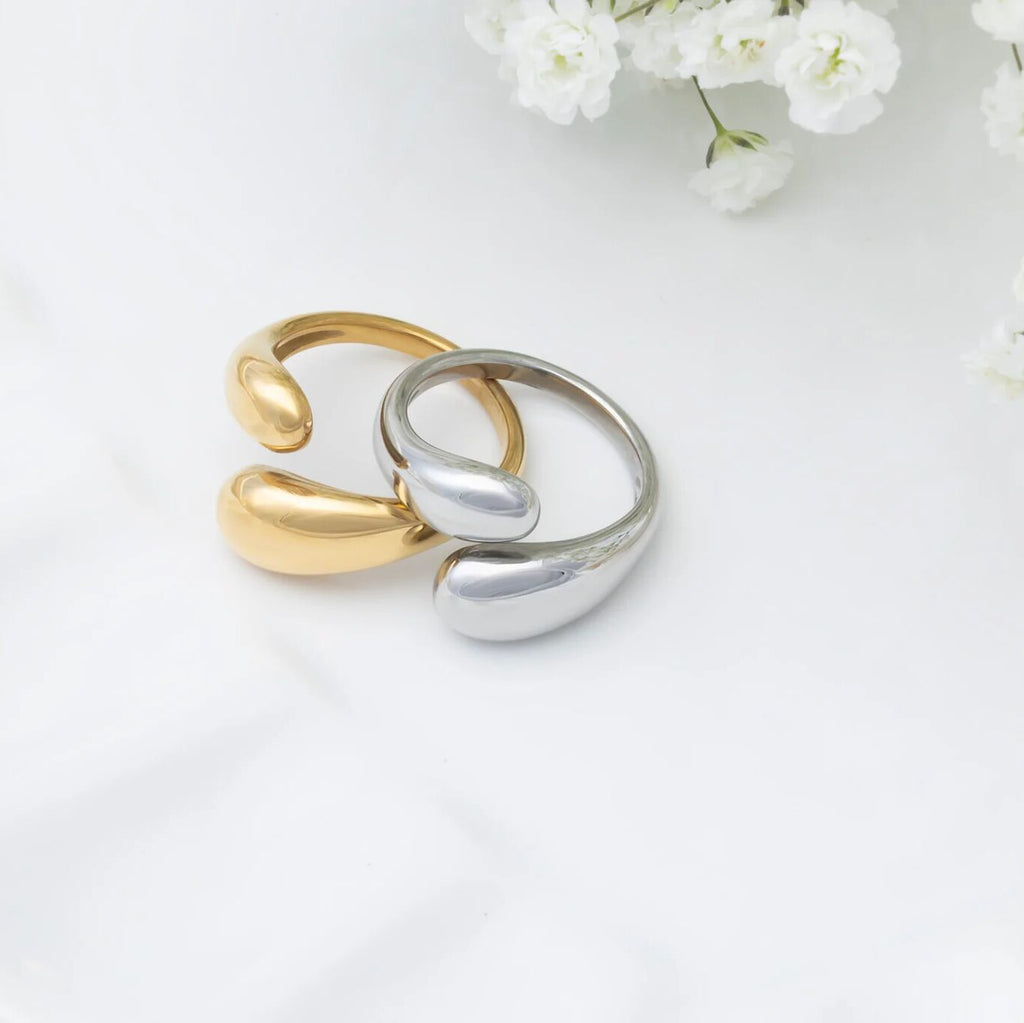 18K Gold Stainless Steel Duo Drop Ring- gold and silver studio