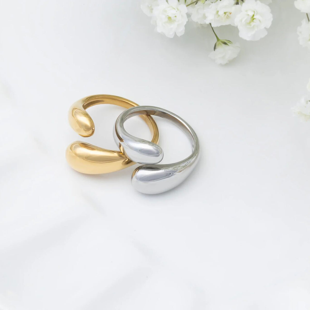 18K Gold Stainless Steel Duo Drop Ring- gold and silver studio