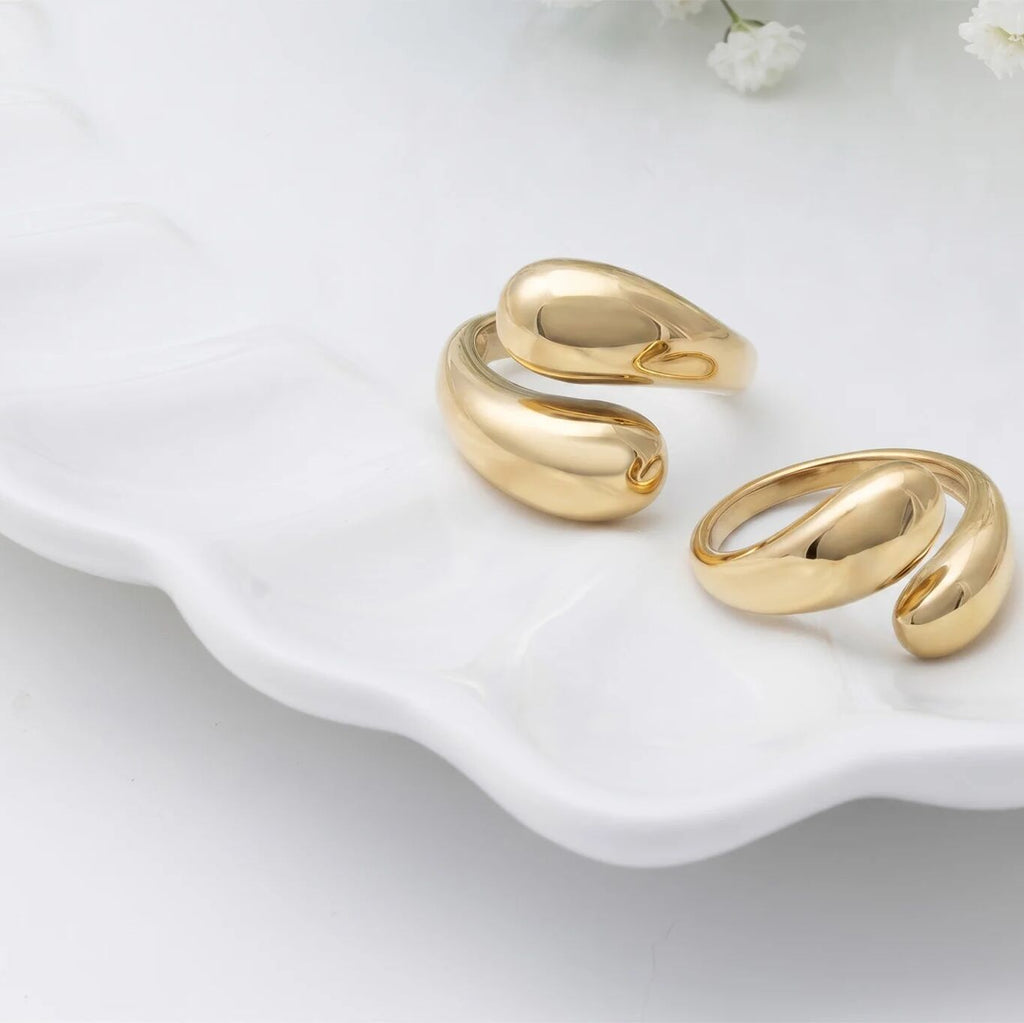 18K Gold Stainless Steel Duo Drop Ring- gold studio