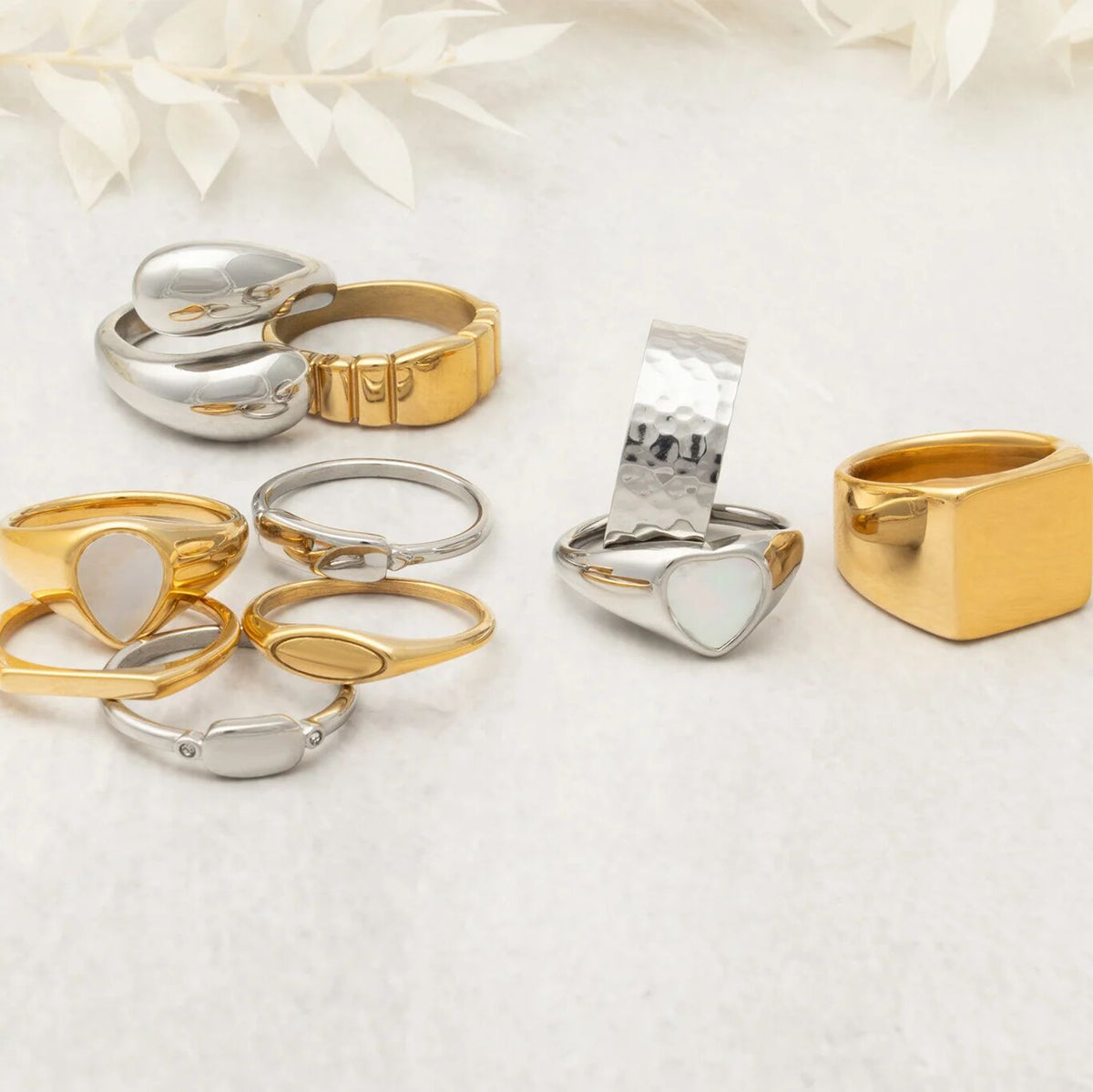 18K Gold Stainless Steel Duo Drop Ring- Ring Collection Mixed Metal
