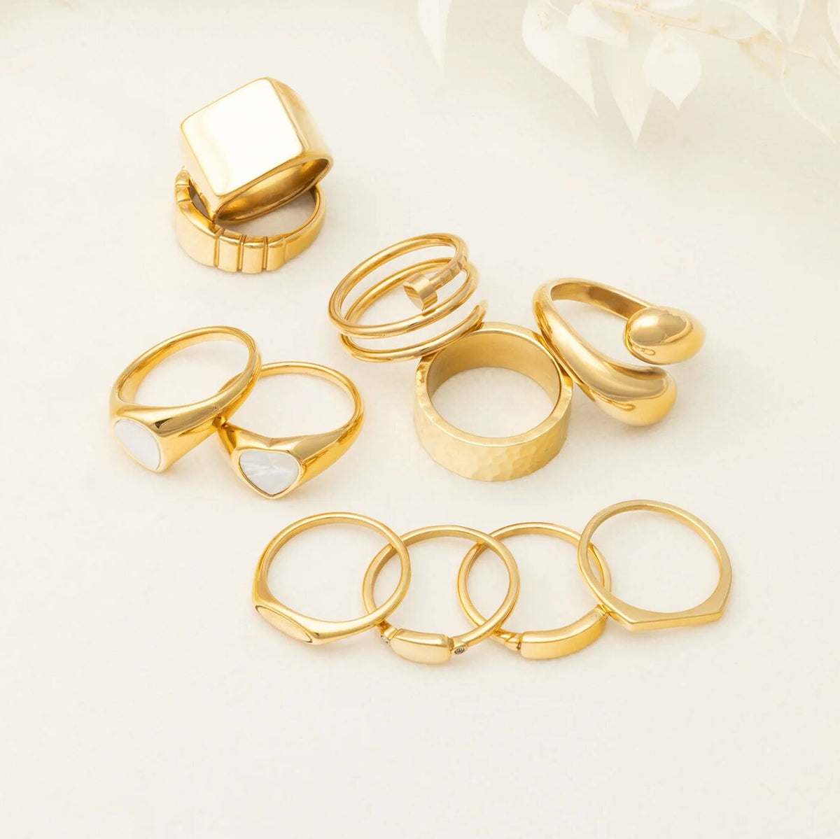 18K Gold Stainless Steel Duo Drop Ring- Ring Collection Gold