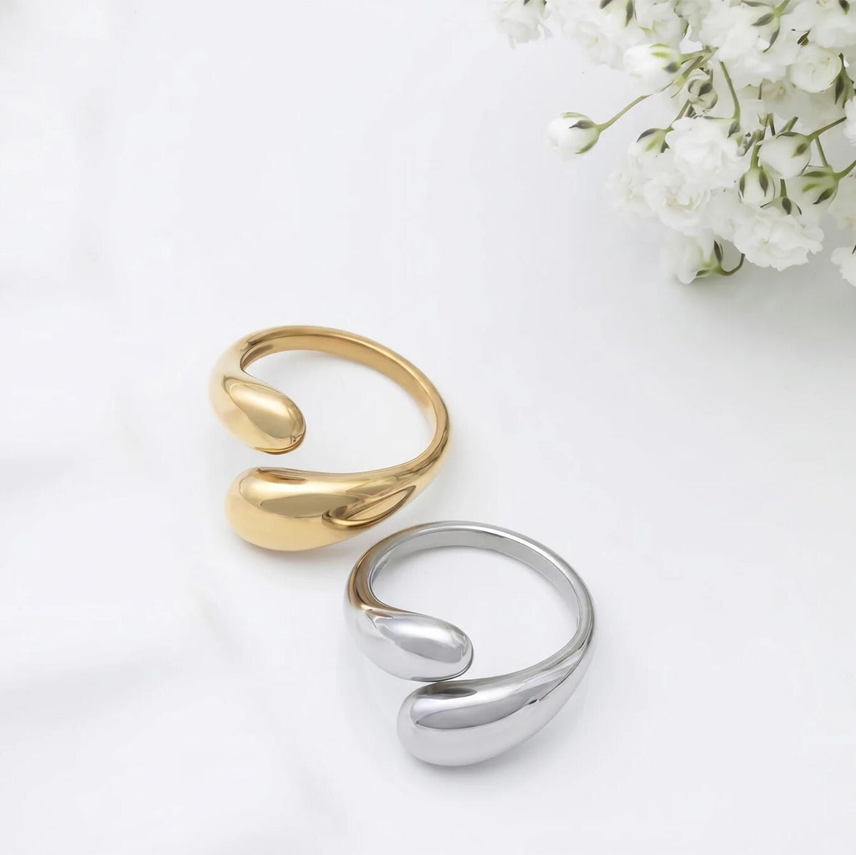 18K Gold Stainless Steel Duo Drop Ring- gold and silver studio