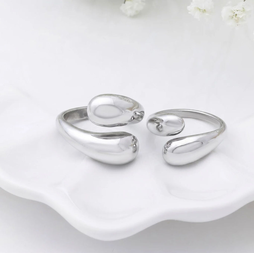 18K Gold Stainless Steel Duo Drop Ring- silver studio