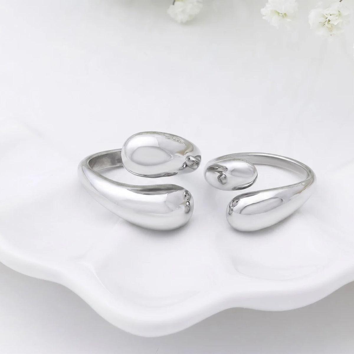 18K Gold Stainless Steel Duo Drop Ring- silver studio