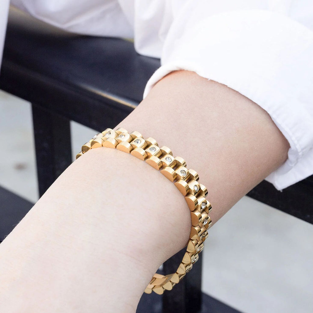 Gold Stainless Steel Watch – Adjustable Link Bracelet With 18K Gold Coating - Bracelets | Sunflower Soul Boutique