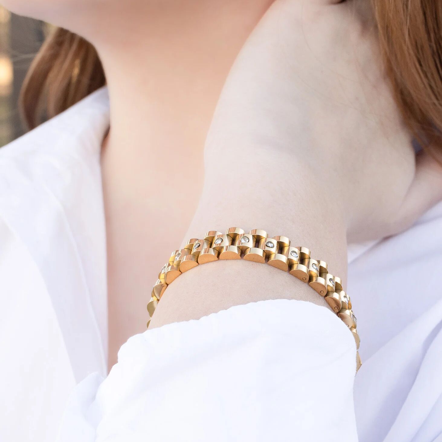 Gold Stainless Steel Watch – Adjustable Link Bracelet With 18K Gold Coating - Bracelets | Sunflower Soul Boutique