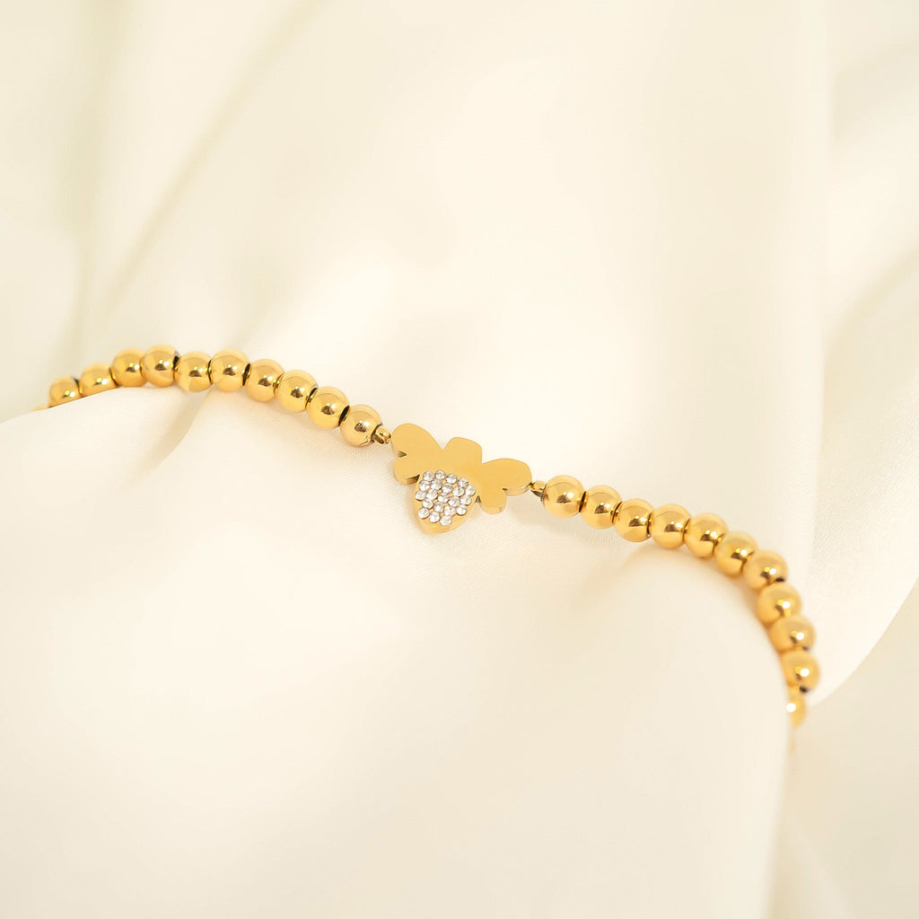 Gold Stretch Bracelet – 18K Gold Coated Metal Beaded Bee Charm - Bracelets | Sunflower Soul Boutique