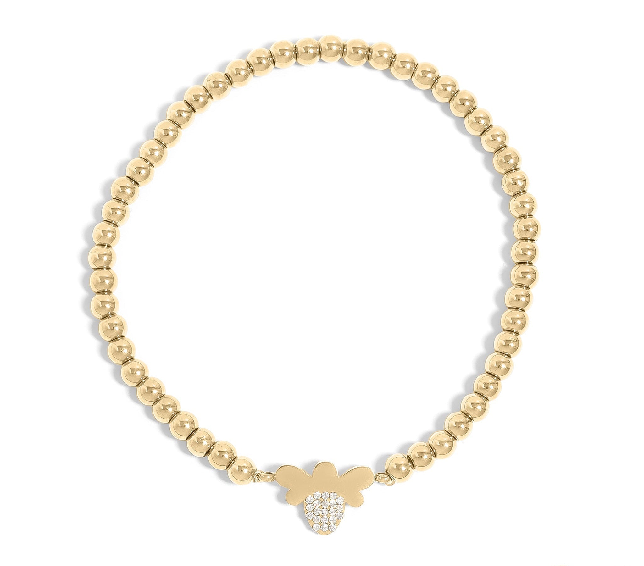Gold Stretch Bracelet – 18K Gold Coated Metal Beaded Bee Charm - Bracelets | Sunflower Soul Boutique