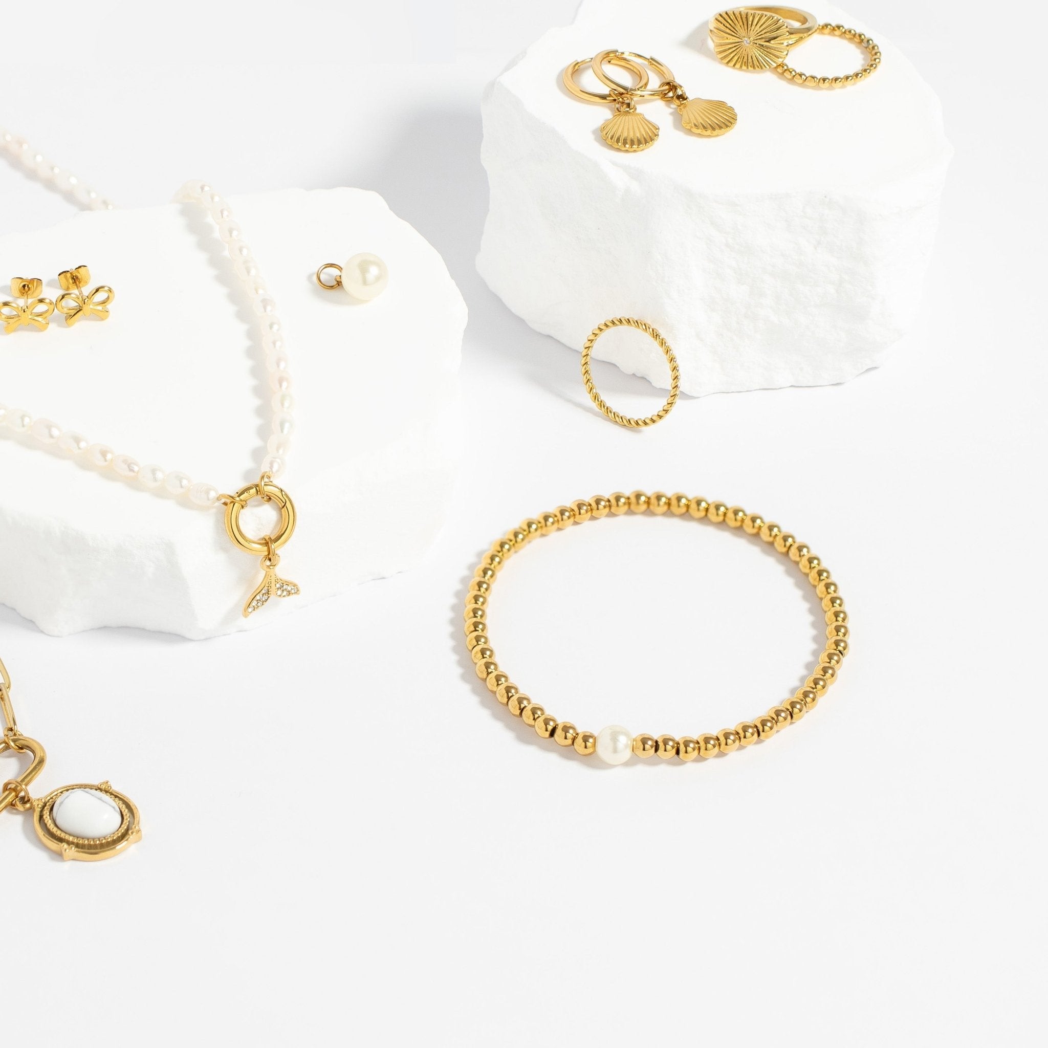 Gold Stretch Bracelet – Adjustable Pearl Bracelet | Surgical Grade Steel Jewelry - Bracelets | Sunflower Soul Boutique