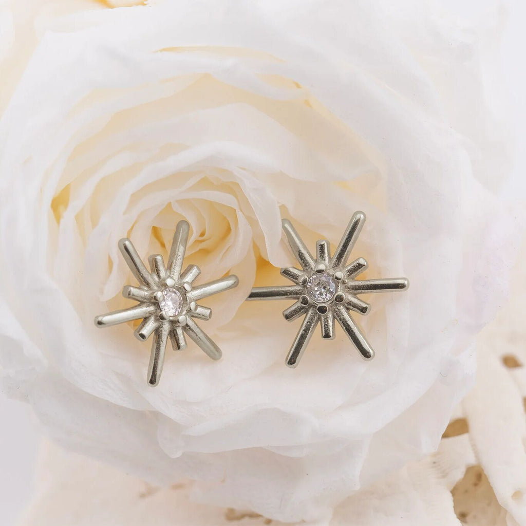 Gold Stud Earrings – 18K Gold Plated Studs with Firework Cubic Zirconia Design - Earrings | Sunflower Soul Boutique