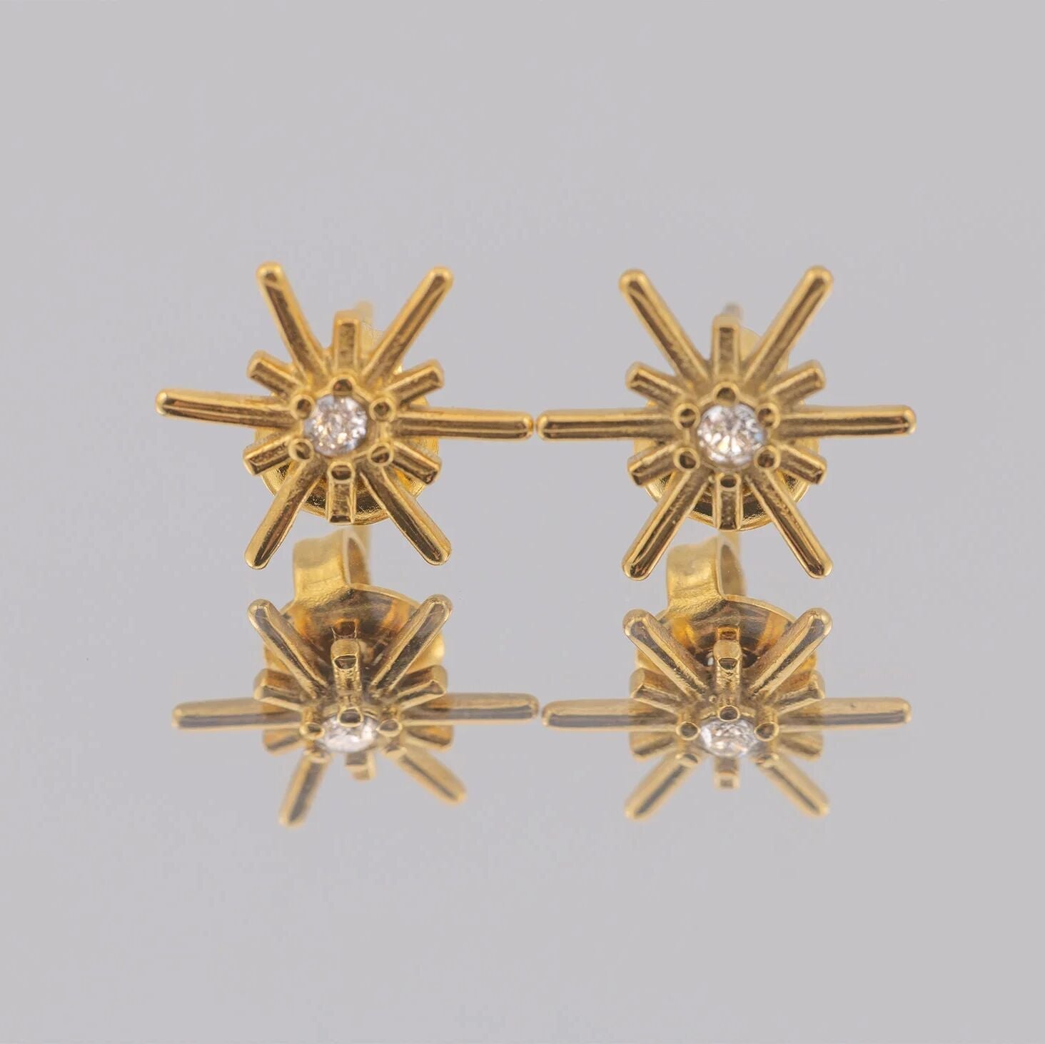 Gold Stud Earrings – 18K Gold Plated Studs with Firework Cubic Zirconia Design - Earrings | Sunflower Soul Boutique