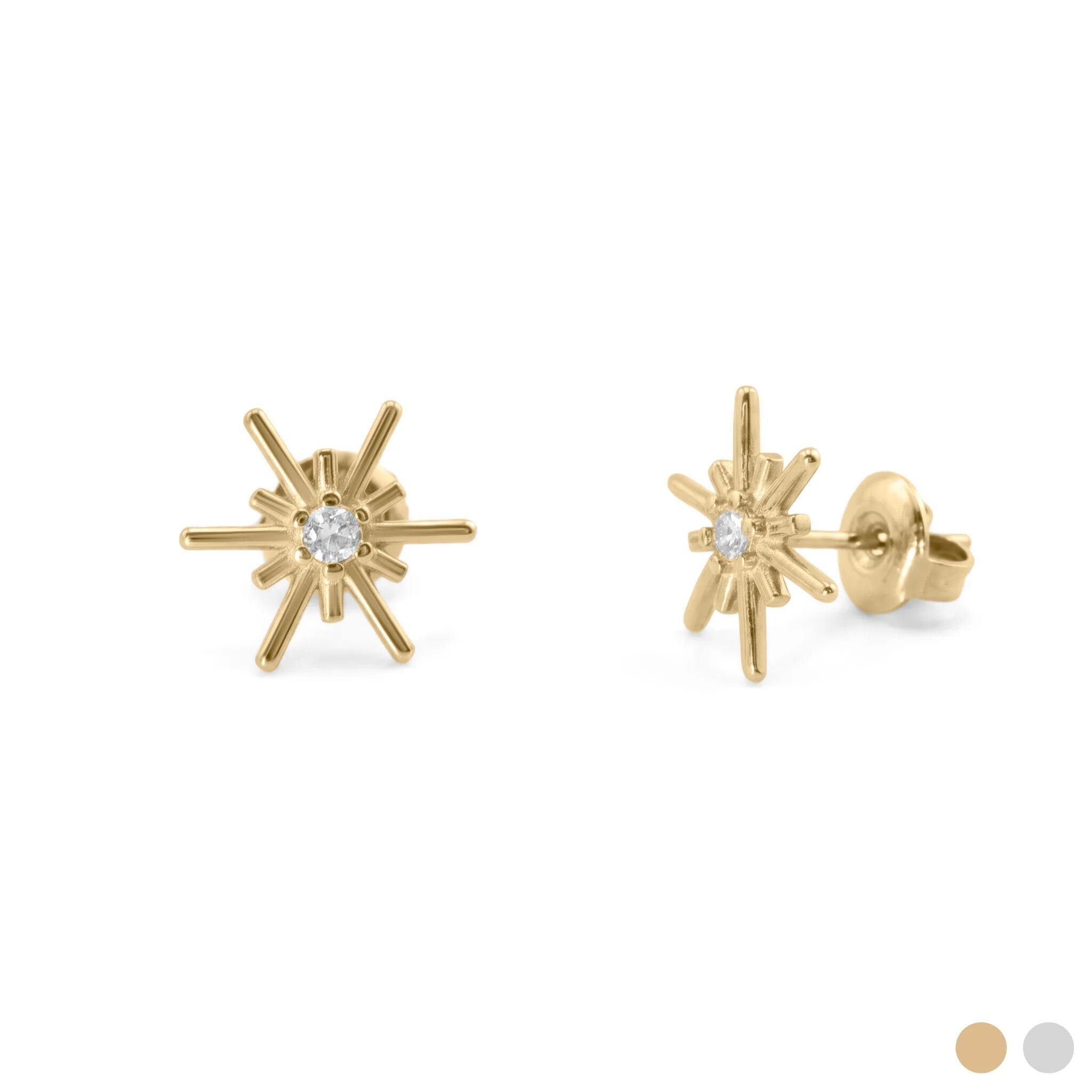 Gold Stud Earrings – 18K Gold Plated Studs with Firework Cubic Zirconia Design - Earrings | Sunflower Soul Boutique