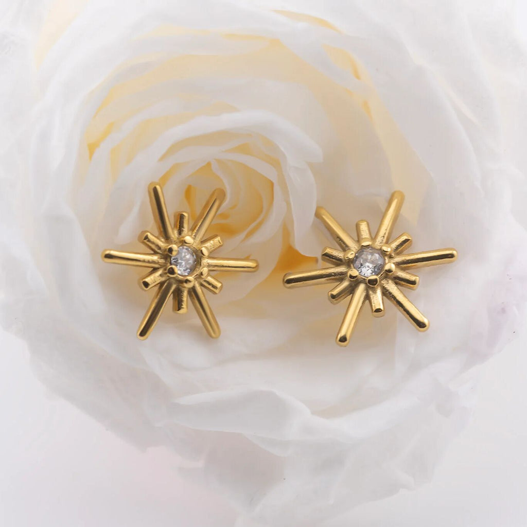 Gold Stud Earrings – 18K Gold Plated Studs with Firework Cubic Zirconia Design - Earrings | Sunflower Soul Boutique