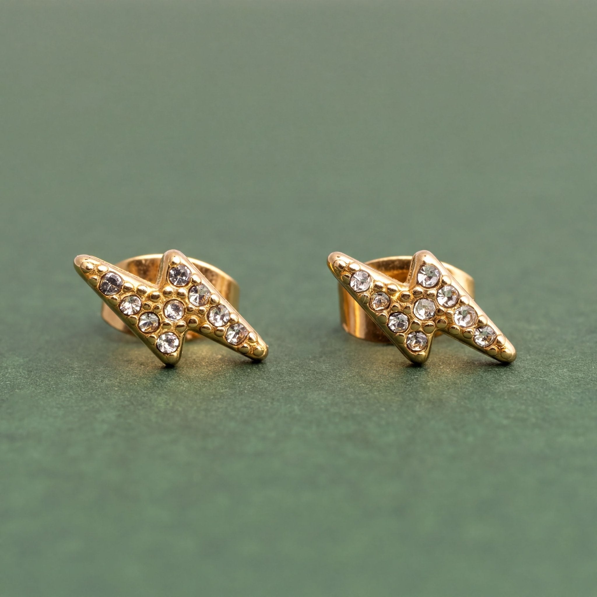 Gold Stud Earrings – 18K Lightning Bolt Petite Stone Studs | Stainless Steel - Earring | Sunflower Soul Boutique