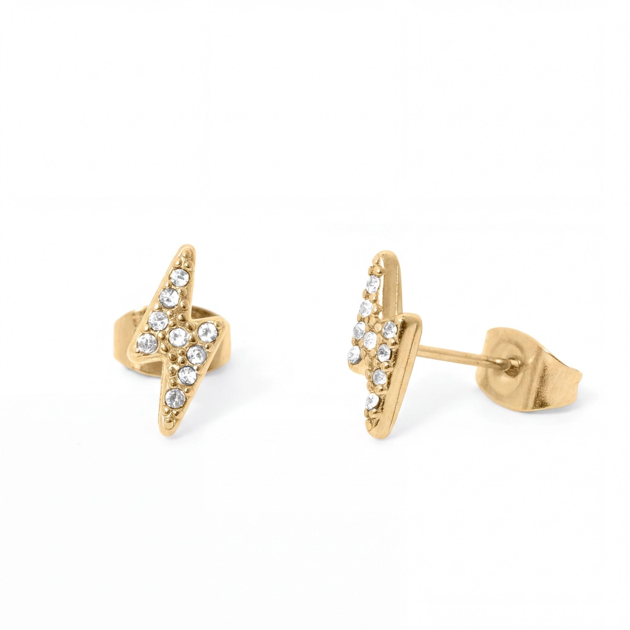 Gold Stud Earrings – 18K Lightning Bolt Petite Stone Studs | Stainless Steel - Earring | Sunflower Soul Boutique