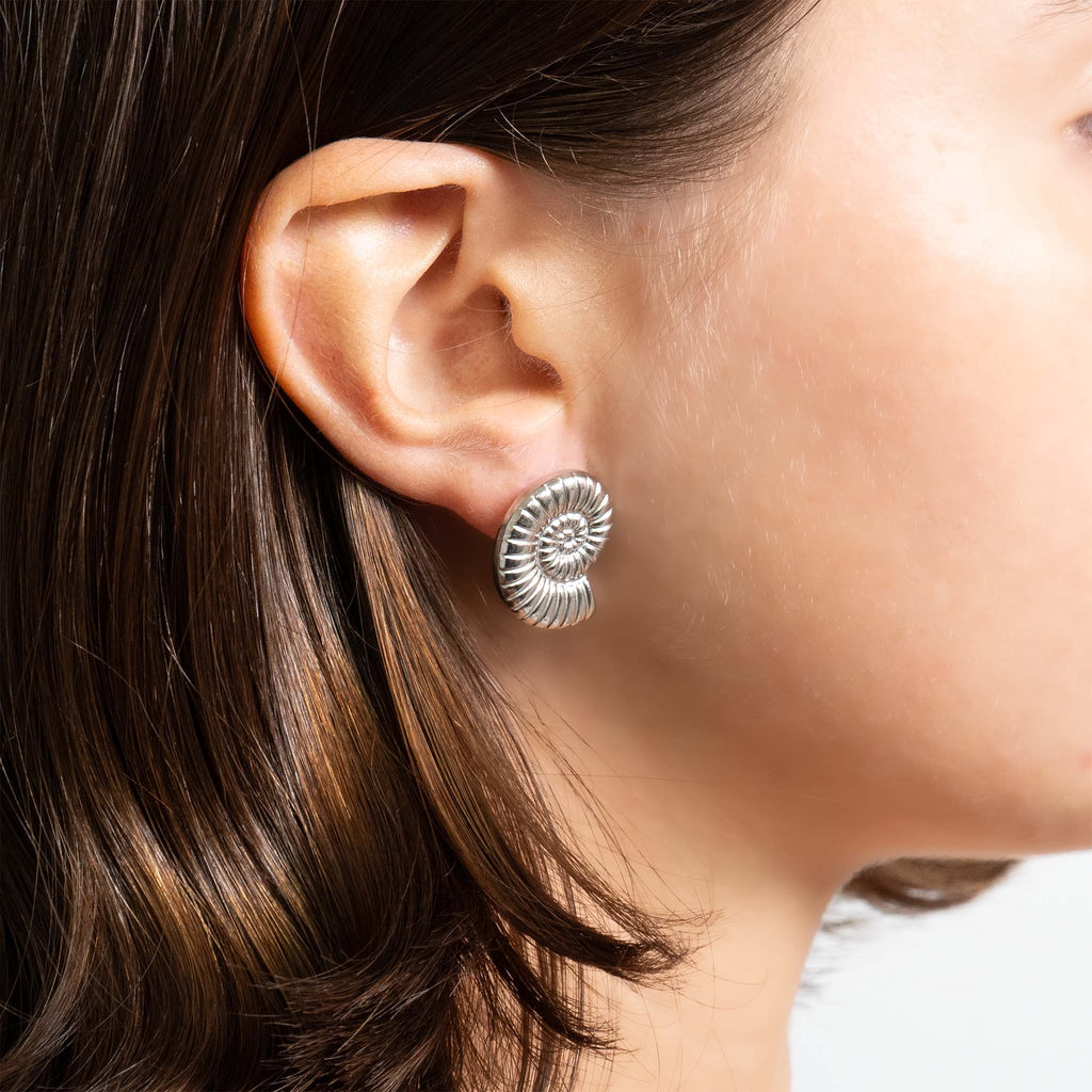 Gold Stud Earrings – Nautilus Shell Stainless Steel Hypoallergenic Studs - Earring | Sunflower Soul Boutique
