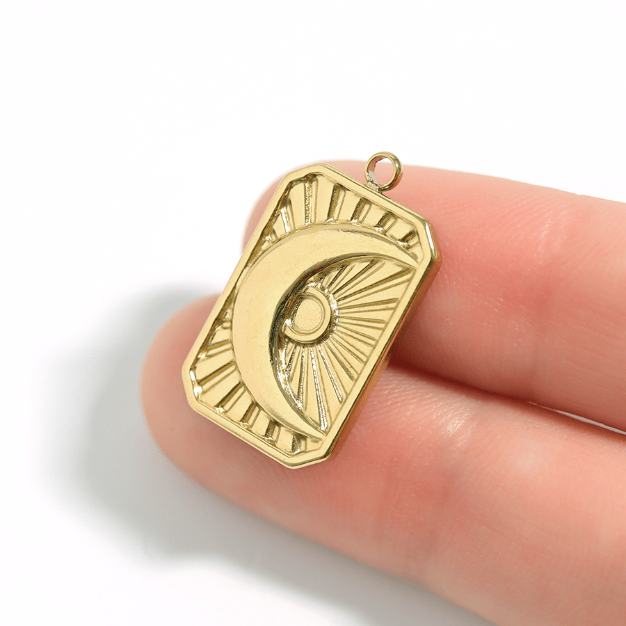 Gold Sunburst Moon Charm – 18K Gold Plated Stainless Steel Pendant | Hypoallergenic Jewelry - charm | Sunflower Soul Boutique