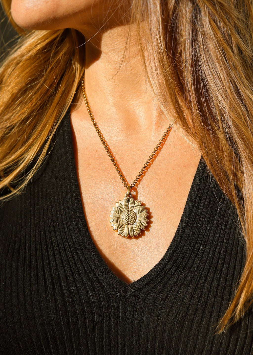 Gold Sunflower Necklace – Hidden Message Butterfly Pendant | 18K PVD Stainless Steel Jewelry - Necklaces | Sunflower Soul Boutique