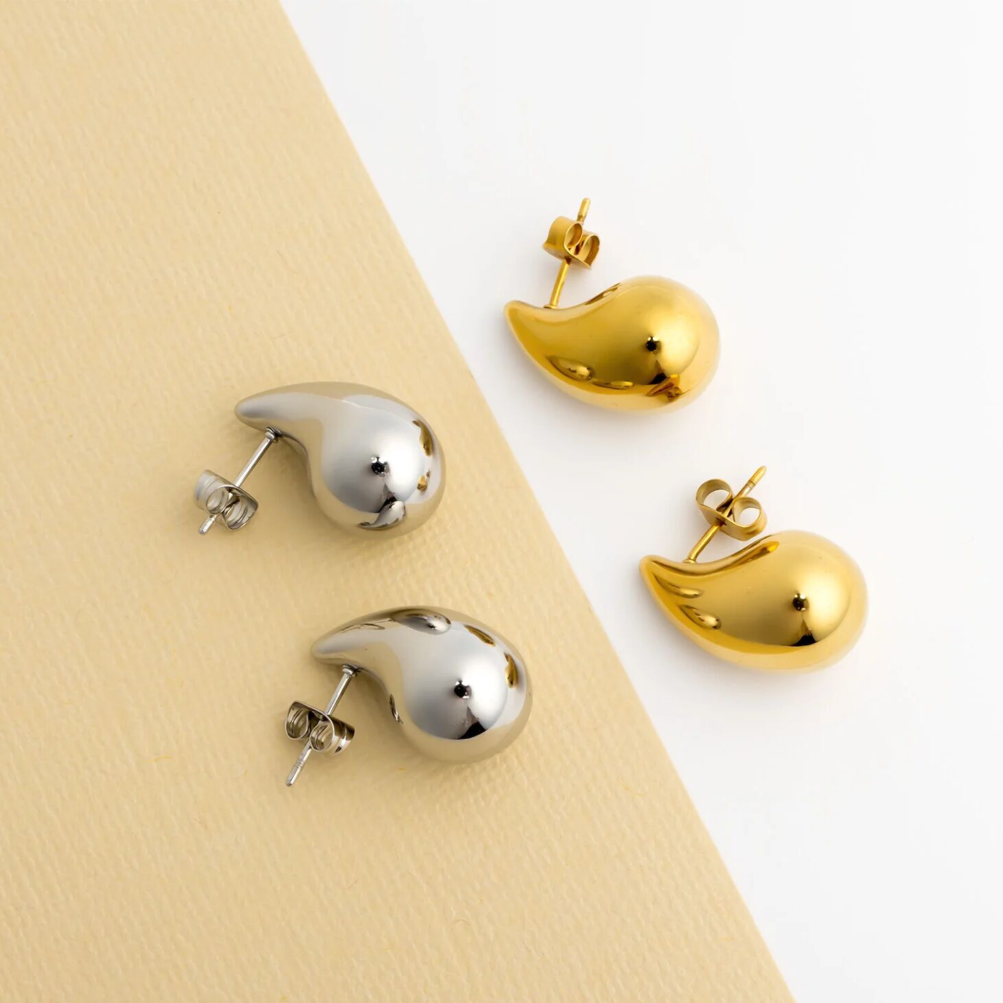 Gold Teardrop Earrings – 18K Gold Earrings | Stainless Steel Studs, Push Back Closure - Earrings | Sunflower Soul Boutique