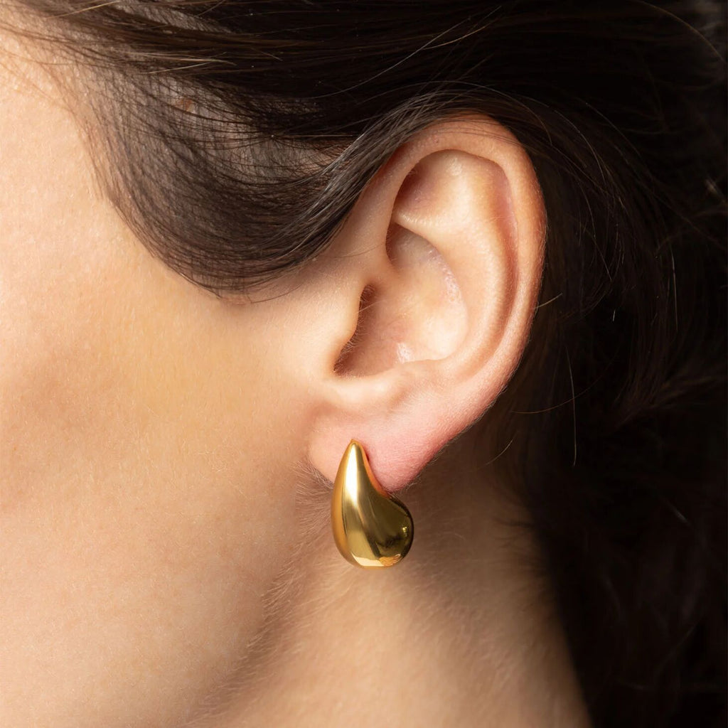 Gold Teardrop Earrings – 18K Gold Earrings | Stainless Steel Studs, Push Back Closure - Earrings | Sunflower Soul Boutique