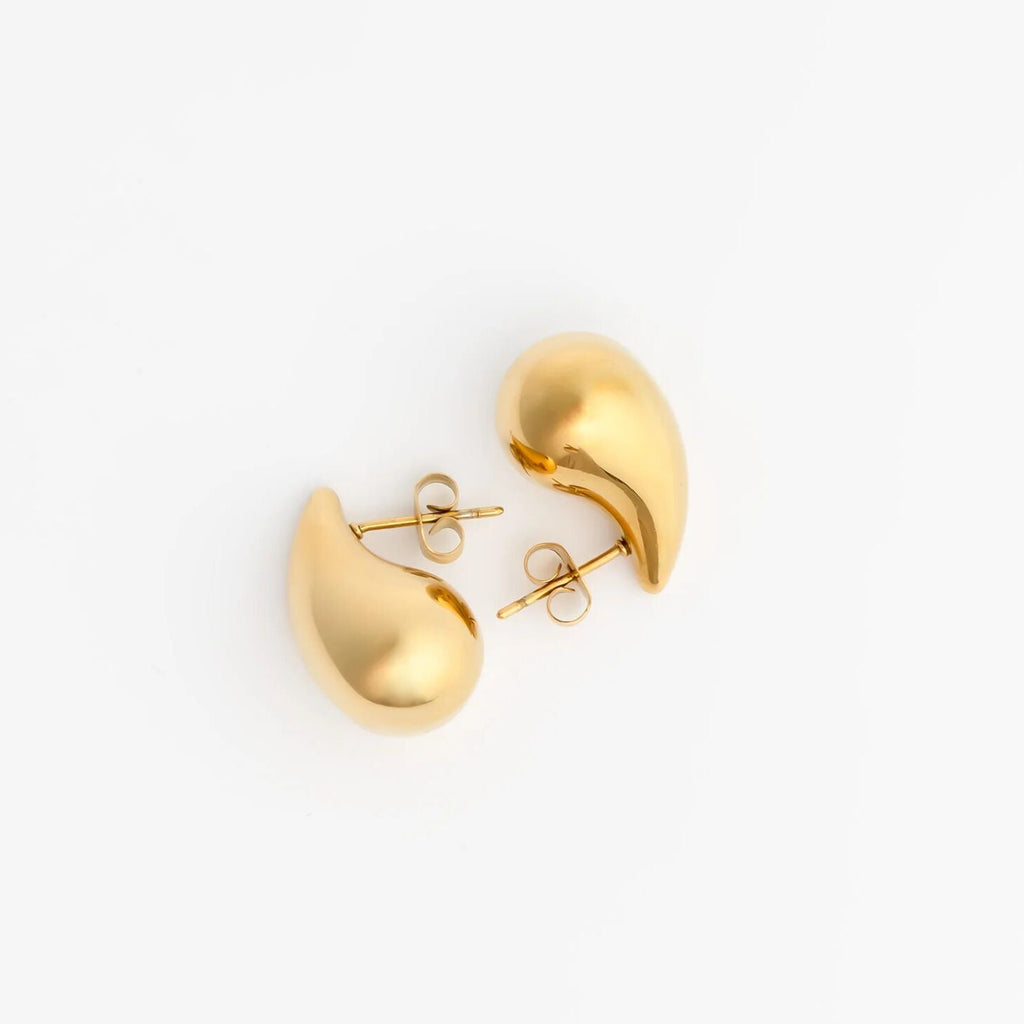 Gold Teardrop Earrings – 18K Gold Earrings | Stainless Steel Studs, Push Back Closure - Earrings | Sunflower Soul Boutique