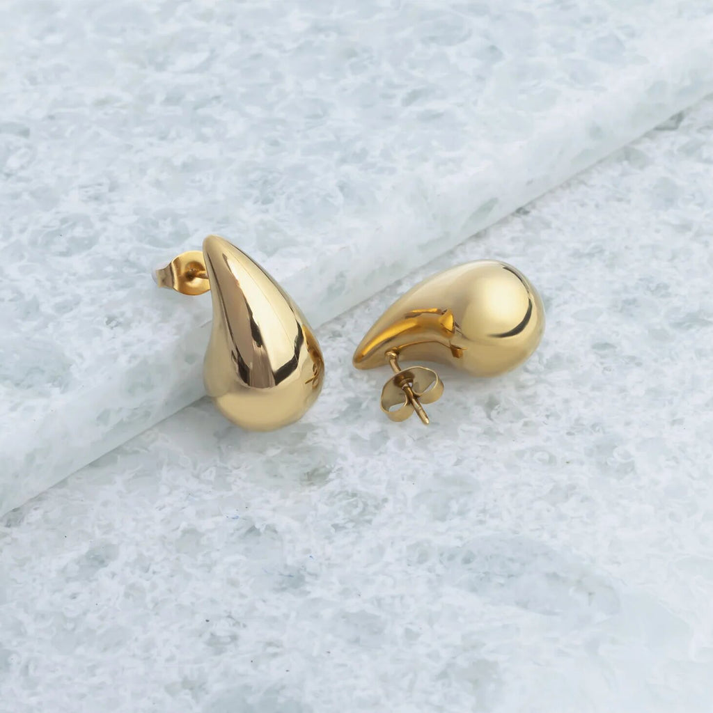 Gold Teardrop Earrings – 18K Gold Earrings | Stainless Steel Studs, Push Back Closure - Earrings | Sunflower Soul Boutique