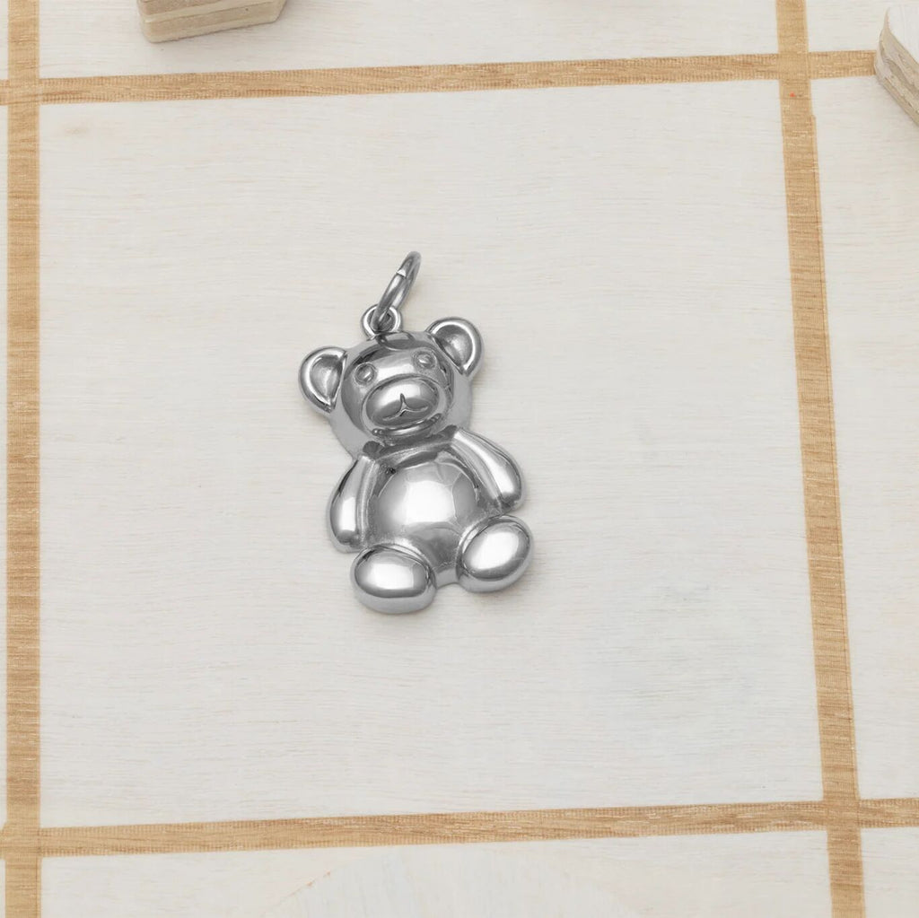 18K Gold PVD Stainless Steel Teddy Bear Charm- silver studio 
