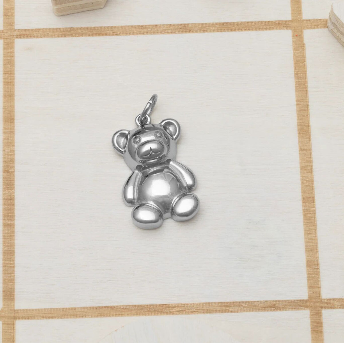 18K Gold PVD Stainless Steel Teddy Bear Charm- silver studio 