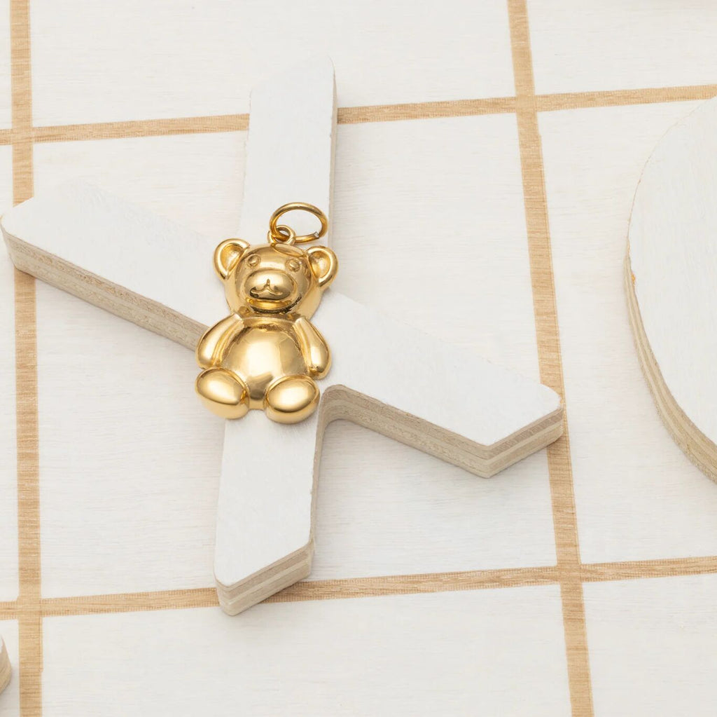 18K Gold PVD Stainless Steel Teddy Bear Charm- gold studio 