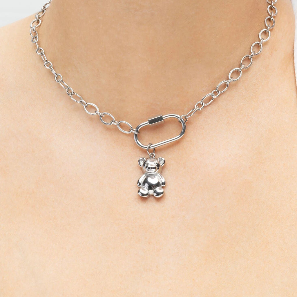 18K Gold PVD Stainless Steel Teddy Bear Charm- silver model 