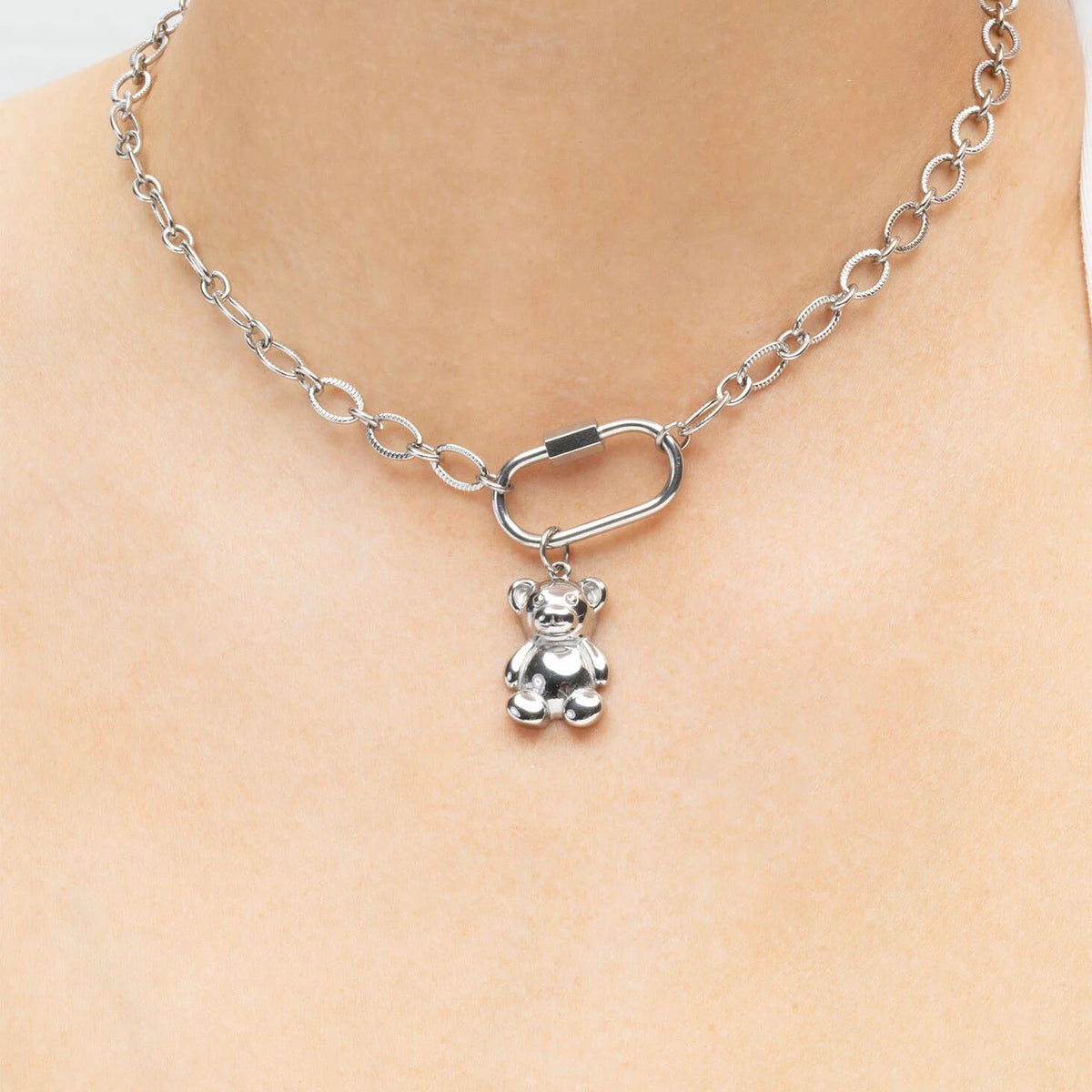 18K Gold PVD Stainless Steel Teddy Bear Charm- silver model 