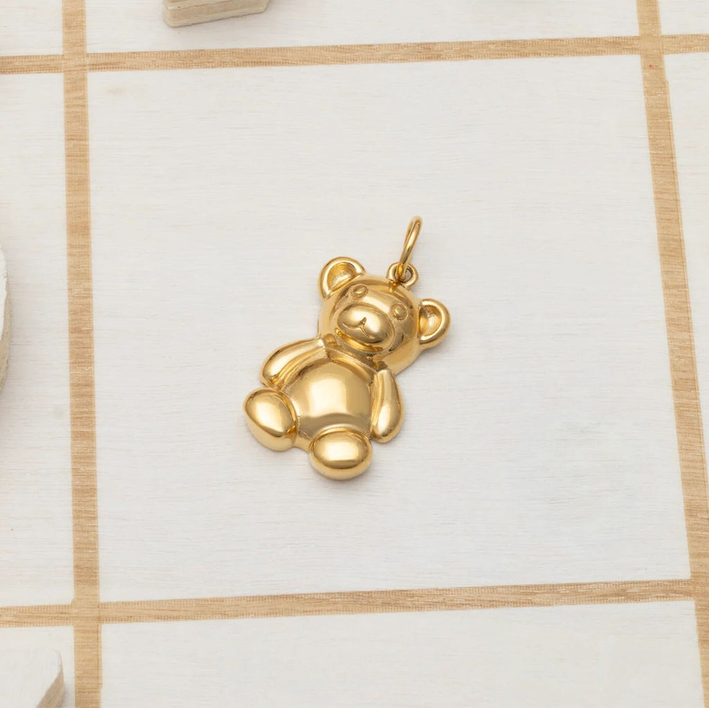 18K Gold PVD Stainless Steel Teddy Bear Charm- gold studio 