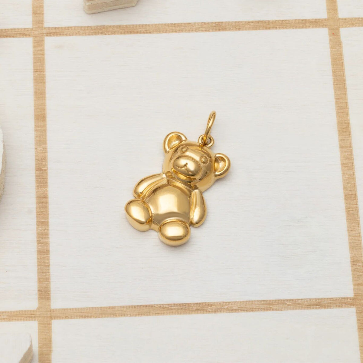 18K Gold PVD Stainless Steel Teddy Bear Charm- gold studio 