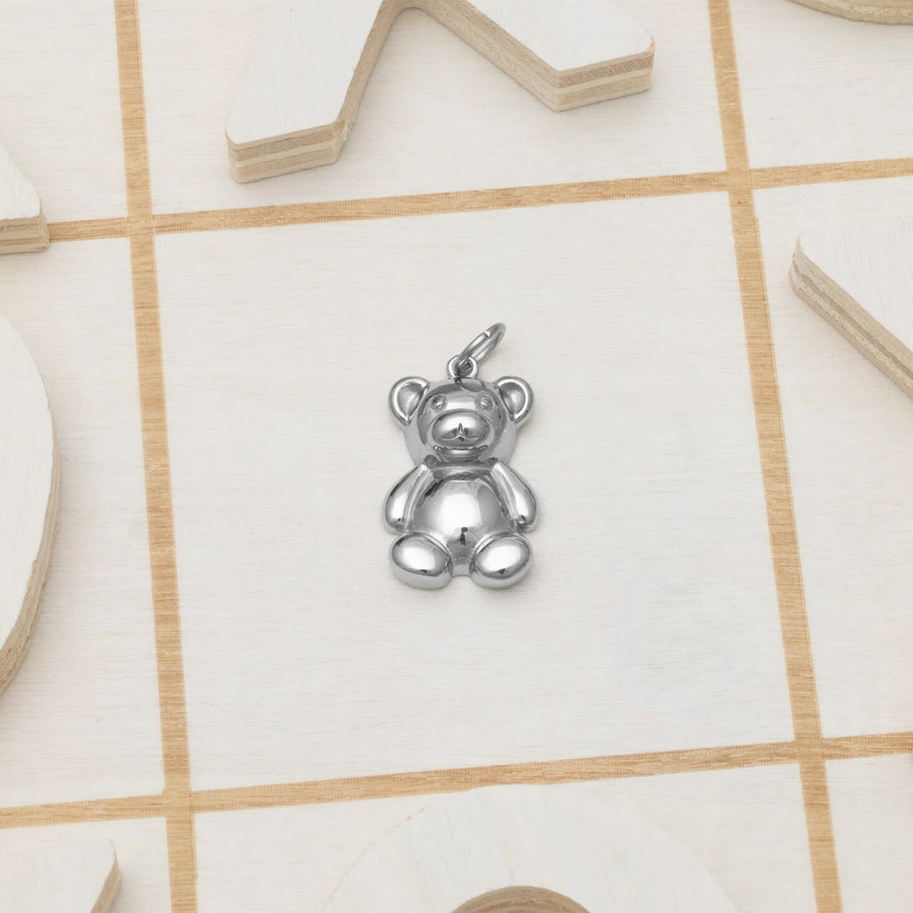 18K Gold PVD Stainless Steel Teddy Bear Charm- silver studio 