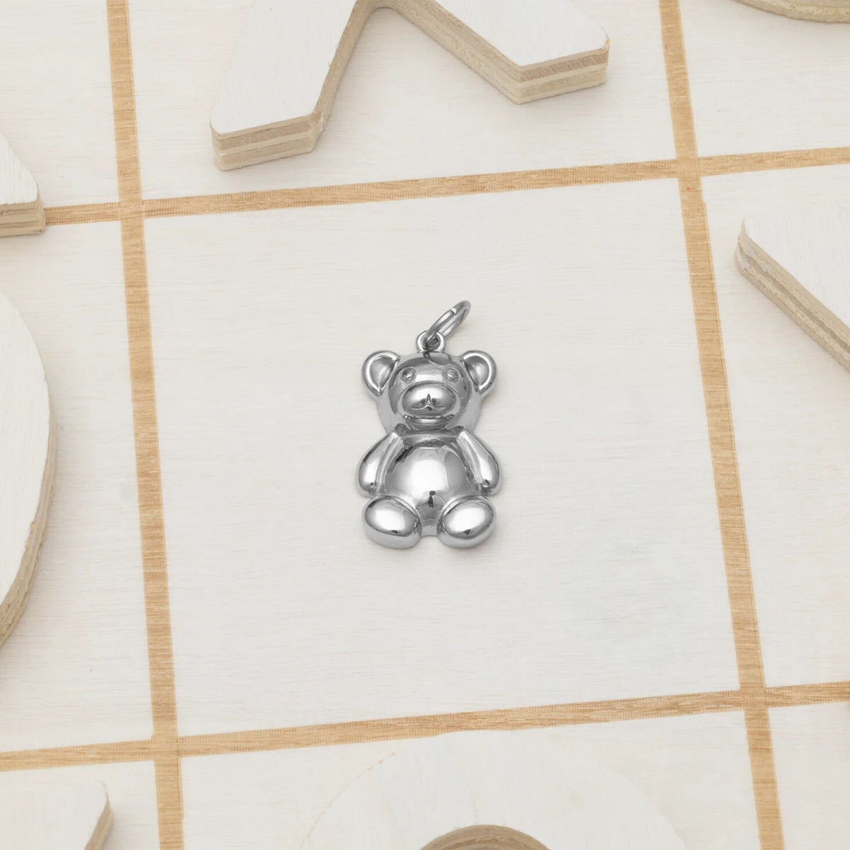 18K Gold PVD Stainless Steel Teddy Bear Charm- silver studio 