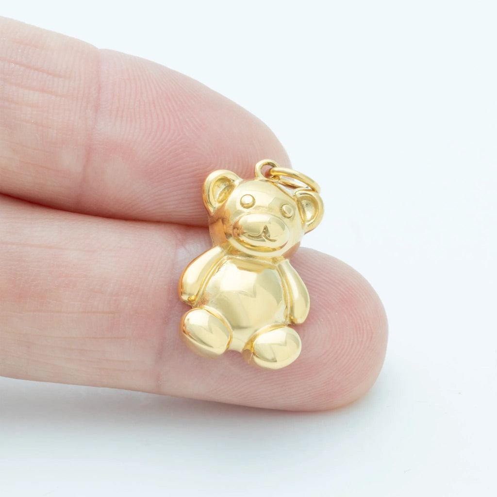18K Gold PVD Stainless Steel Teddy Bear Charm- scale shot 