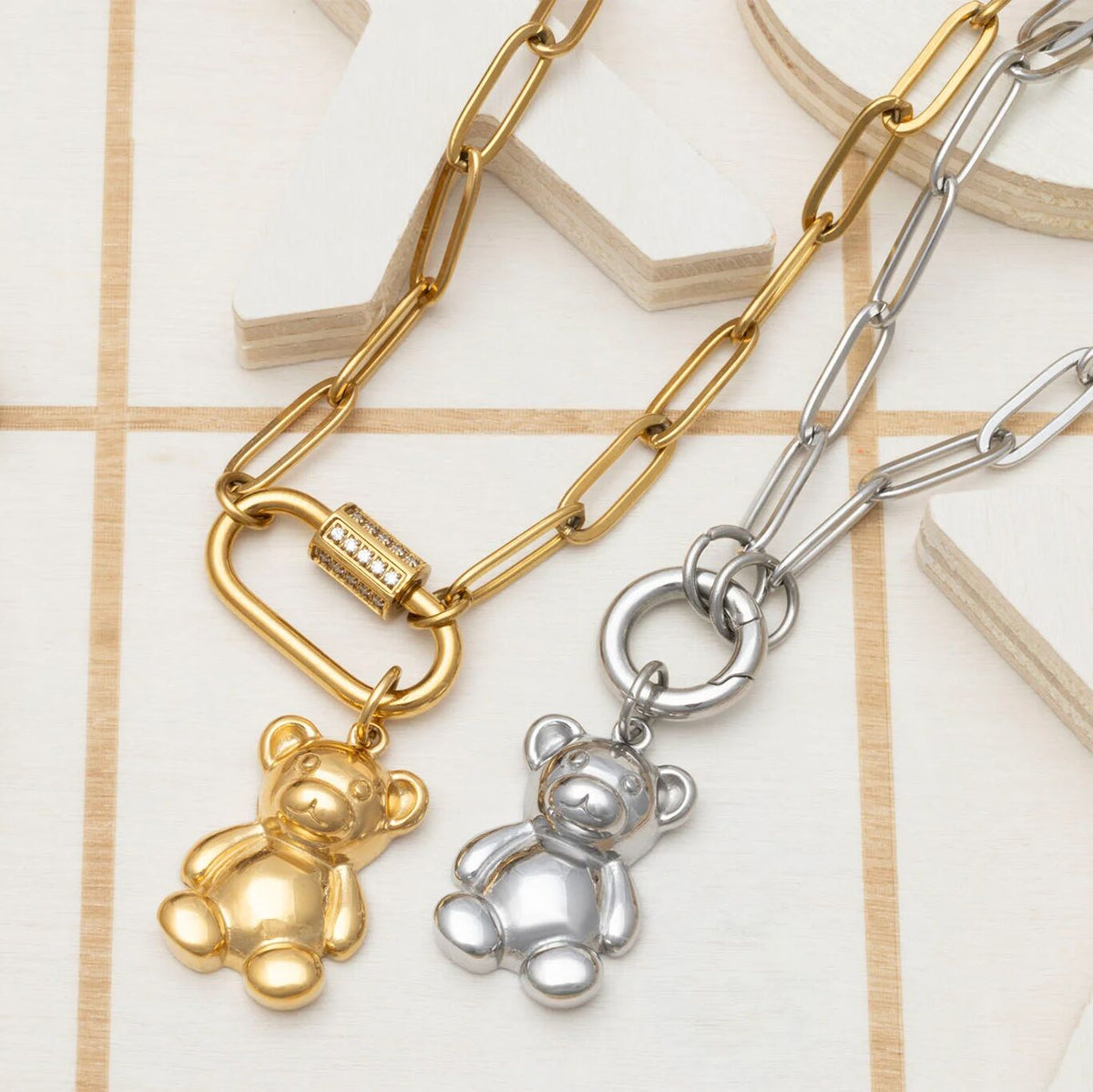 18K Gold PVD Stainless Steel Teddy Bear Charm- gold and silver studio 