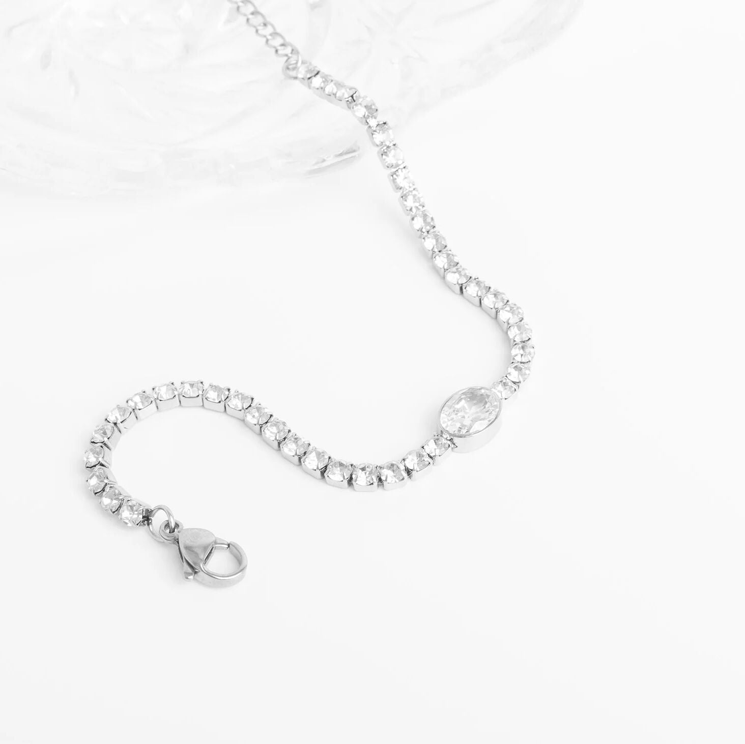 Gold Tennis Bracelet – 18K Gold Jewelry Oval Stone Stainless Steel Bracelet - Bracelets | Sunflower Soul Boutique