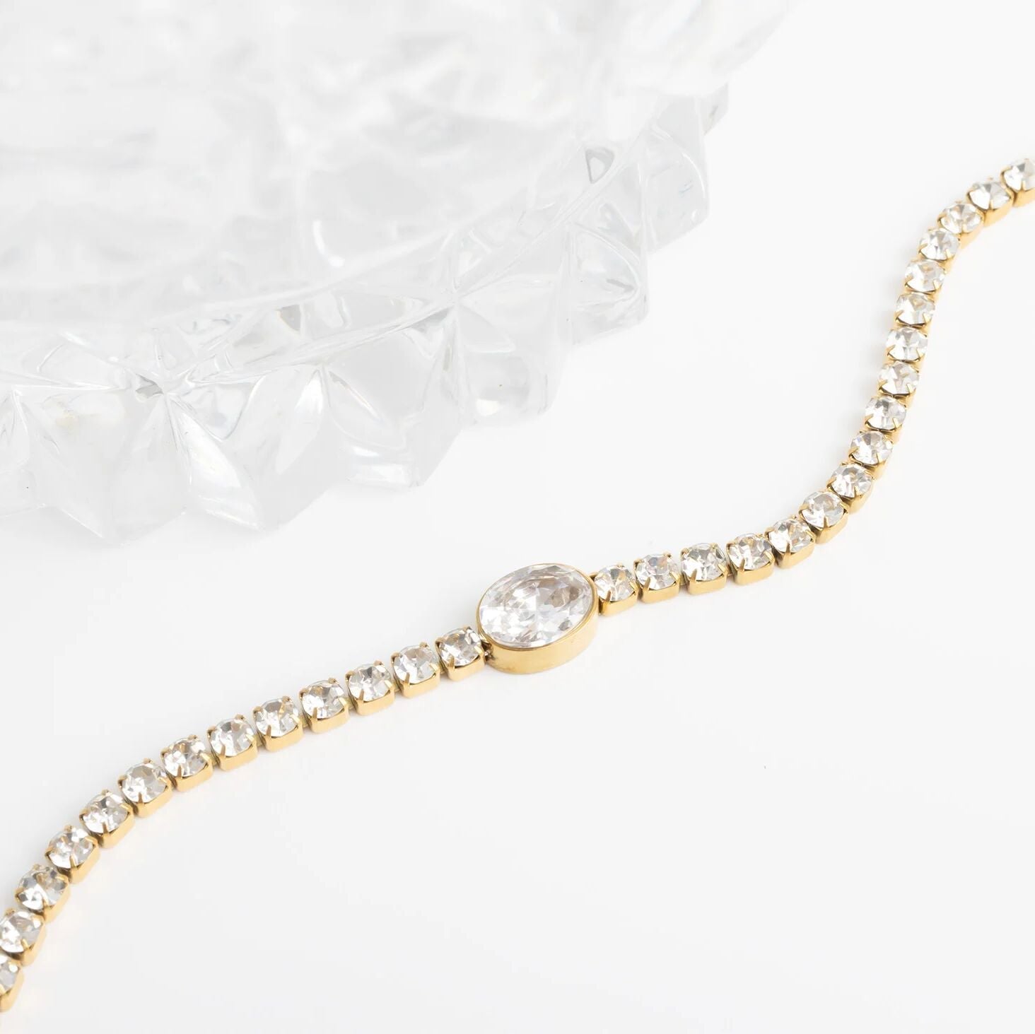 Gold Tennis Bracelet – 18K Gold Jewelry Oval Stone Stainless Steel Bracelet - Bracelets | Sunflower Soul Boutique