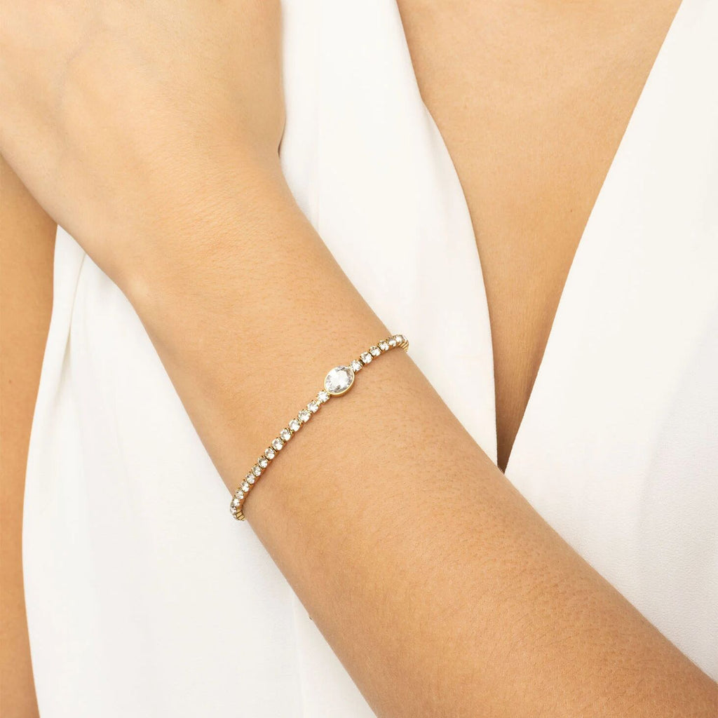 Gold Tennis Bracelet – 18K Gold Jewelry Oval Stone Stainless Steel Bracelet - Bracelets | Sunflower Soul Boutique