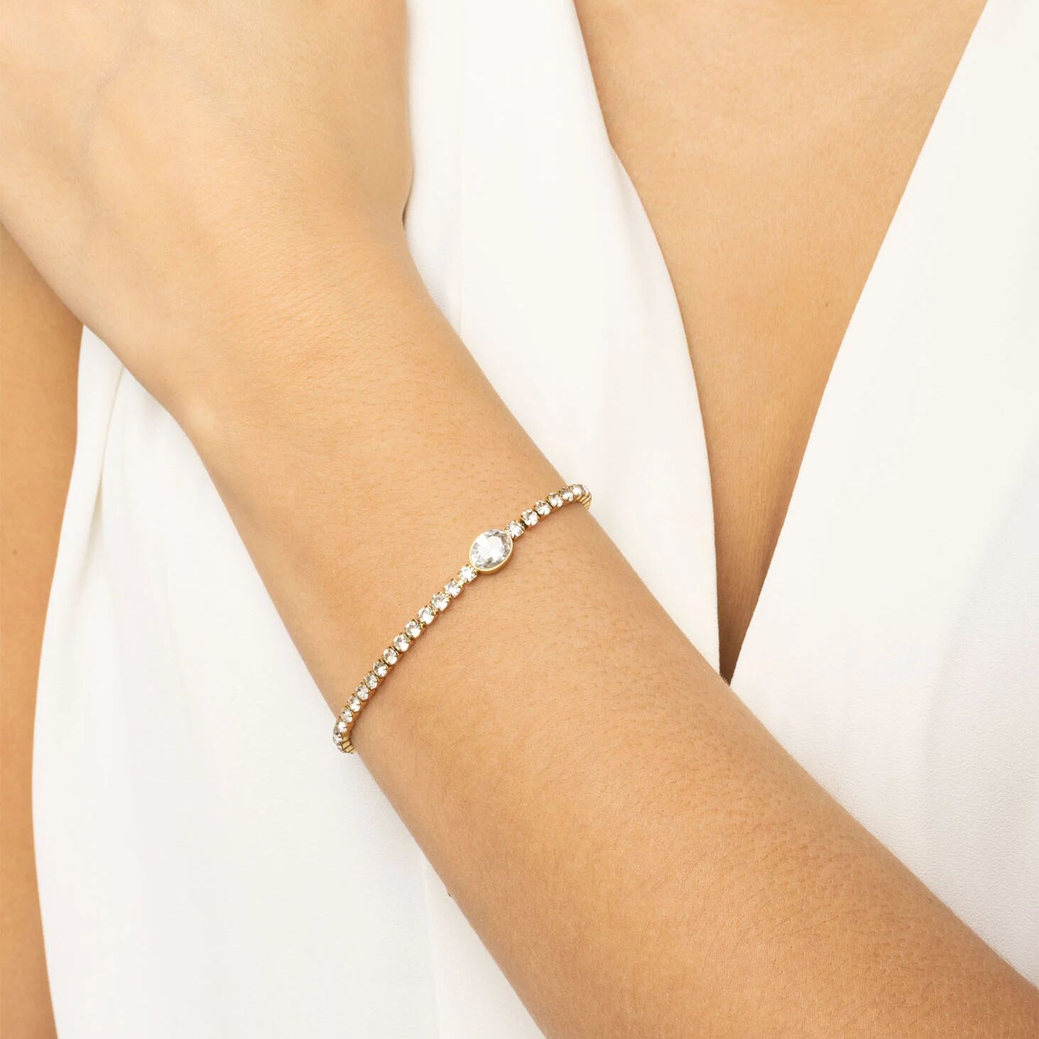 Gold Tennis Bracelet – 18K Gold Jewelry Oval Stone Stainless Steel Bracelet - Bracelets | Sunflower Soul Boutique